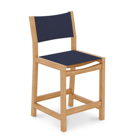Pearl Teak Outdoor Counter Height Stool with Blue Padded Back and Seat