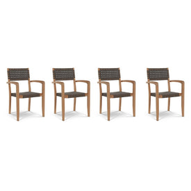 Herning 5-Piece Square Teak Table Outdoor Dining Set with Woven Stacking Armchairs