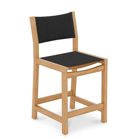 Pearl Teak Outdoor Counter Height Stool with Black Padded Back and Seat