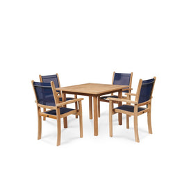 Pearl 5-Piece Teak Square Table Outdoor Dining Set in Blue