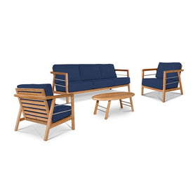 Aalto 4-Piece Teak Deep Seating Outdoor Sofa Set with Sunbrella Navy Cushions
