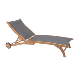 Pearl Teak Outdoor Chaise Lounge in Taupe with Wheels
