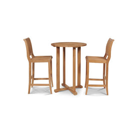 Palm 3-Piece Teak Round Table Bar Height Outdoor Dining Set
