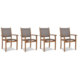 Pearl Stacking Teak Outdoor Dining Armchair in Taupe Set of 4