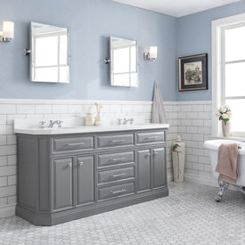 Palace 72" Double Bathroom Vanity Set in Cashmere Gray with Quartz Top, Hardware in Chrome