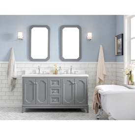 Queen 60" Double Bathroom Vanity in Cashmere Gray with Quartz Top, Mirror(s) and Faucet(s)