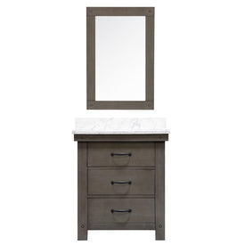 Aberdeen 30" Single Bathroom Vanity in Grizzle Gray with Mirror, Faucet, and Carrara White Marble Top