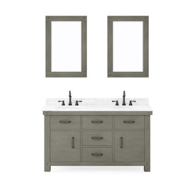 Aberdeen 60" Double Bathroom Vanity in Grizzle Gray with Mirrors and Carrara White Marble Top