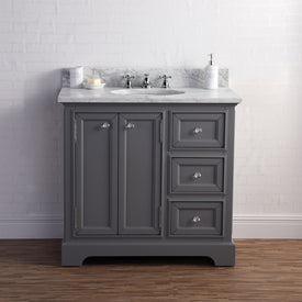 Derby 36" Single Bathroom Vanity in Cashmere Gray with Carrara Marble Top and Faucets