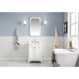 Queen 24" Single Bathroom Vanity in Pure White with Quartz Carrara Top and Faucet(s)