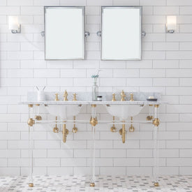Empire 60" Double Wash Stand, P-Trap, Top and Basin, and Faucet included in Satin Gold