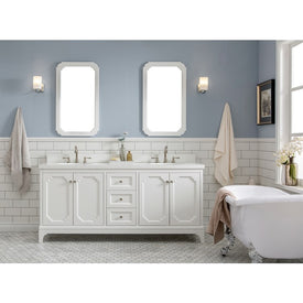 Queen 72" Double Bathroom Vanity in Pure White with Quartz Top, Mirror(s) and Faucet(s)