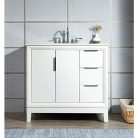 Elizabeth 36" Single Bathroom Vanity in Pure White w/ Carrara White Marble Top and Faucet(s)