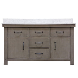 Aberdeen 60" Double Bathroom Vanity in Grizzle Gray with Faucets and Carrara White Marble Top
