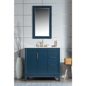 Elizabeth 36" Single Bathroom Vanity in Monarch Blue w/ Carrara Marble Top and Mirror(s)