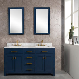 Madison 60" Double Bathroom Vanity in Monarch Blue with Carrara White Marble Top and Mirror(s)