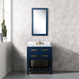 Madalyn 30" Single Bathroom Vanity in Monarch Blue with F2-0013 Satin Gold Faucet and Mirror