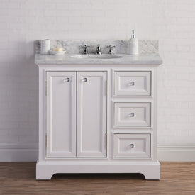 Derby 36" Single Bathroom Vanity in Pure White with Carrara Marble Top and Faucets
