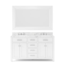 Madison 60" Double Bathroom Vanity in Pure White with Framed Mirror and Faucet