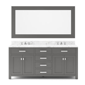 Madison 72" Double Bathroom Vanity in Cashmere Gray with Matching Large Framed Mirror
