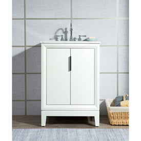 Elizabeth 24" Single Bathroom Vanity in Pure White w/ Carrara White Marble Top, Mirror(s) and Faucet(s)