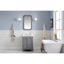 Queen 24" Single Bathroom Vanity in Cashmere Gray with Quartz Carrara Top and Mirror(s)