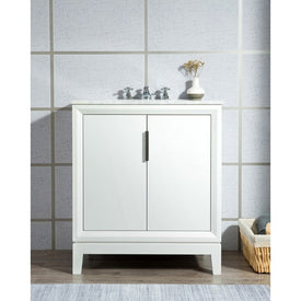 Elizabeth 30" Single Bathroom Vanity in Pure White w/ Carrara White Marble Top, Mirror(s) and Faucet(s)