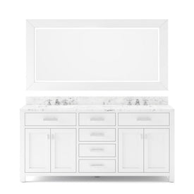 Madison 72" Double Bathroom Vanity in Pure White with Framed Mirror and Faucet