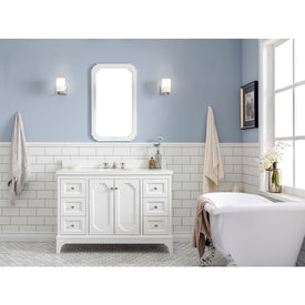 Queen 48" Single Bathroom Vanity in Pure White with Quartz Carrara Top, Mirror(s) and Faucet(s)