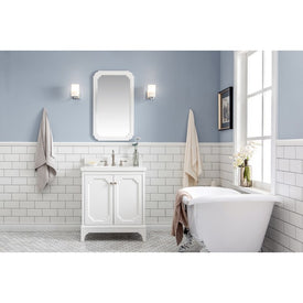 Queen 30" Single Bathroom Vanity in Pure White with Quartz Carrara Top, Mirror(s) and Faucet(s)