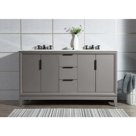 Elizabeth 60" Double Bathroom Vanity in Cashmere Gray w/ Carrara White Marble Top and Mirror(s)