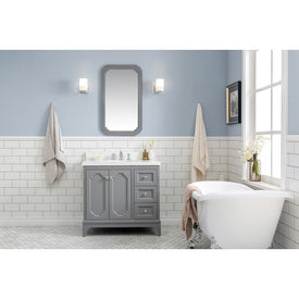 Queen 36" Single Bathroom Vanity in Cashmere Gray with Quartz Carrara Top and Faucet(s)
