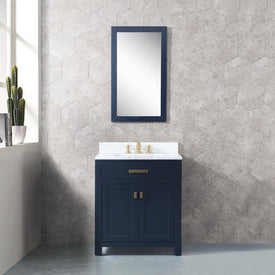 Madison 30" Single Bathroom Vanity in Monarch Blue with Carrara Marble Top and Mirror and Faucet