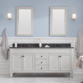 Potenza 72" Double Bathroom Vanity in Earl Gray with Blue Limestone Top, Faucet and Small Mirror