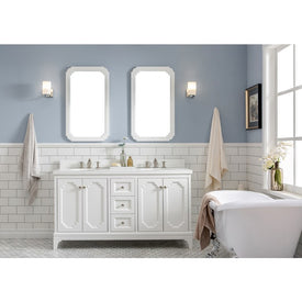 Queen 60" Double Bathroom Vanity in Pure White with Quartz Top, Mirror(s) and Faucet(s)