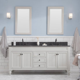 Potenza 72" Double Bathroom Vanity in Earl Gray with Blue Limestone Top, Faucet and Small Mirror