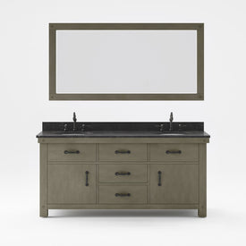 Aberdeen 72" Double Bathroom Vanity in Grizzle Gray with Mirror and Blue Limestone Top