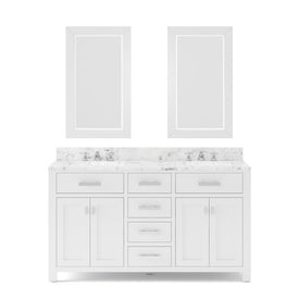 Madison 60" Double Bathroom Vanity in Pure White with 2 Framed Mirrors and Faucets