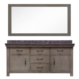 Aberdeen 72" Double Bathroom Vanity in Grizzle Gray with Mirror, Faucets and Blue Limestone Top