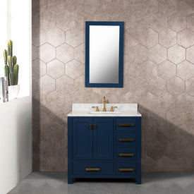 Madison 36" Single Bathroom Vanity in Monarch Blue with Carrara Marble Top and Mirror
