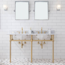 Embassy 60" Double Wash Stand, P-Trap, Top and Basin, Faucet and Mirror included in Satin Gold