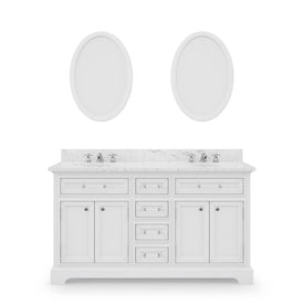 Derby 60" Double Bathroom Vanity in Pure White with Framed Mirrors and Faucets