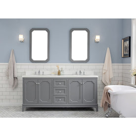 Queen 72" Double Bathroom Vanity in Cashmere Gray with Quartz Top, Mirror(s) and Faucet(s)