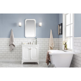 Queen 30" Single Bathroom Vanity in Pure White with Quartz Carrara Top and Faucet(s)