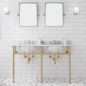 Embassy 60" Double Wash Stand, P-Trap, Top and Basin, Faucet and Mirror included in Satin Gold