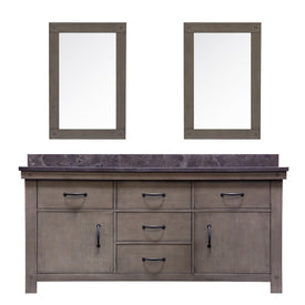 Aberdeen 72" Double Bathroom Vanity in Grizzle Gray with Mirrors, Faucets, and Blue Limestone Top