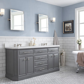 Palace 72" Double Bathroom Vanity Set in Cashmere Gray with Quartz Top, Hardware and Faucets in Polished Nickel (PVD)