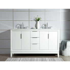 Elizabeth 60" Double Bathroom Vanity in Pure White w/ Carrara White Marble Top and Faucet(s)