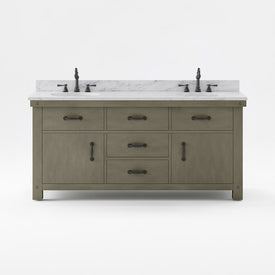 Aberdeen 72" Double Bathroom Vanity in Grizzle Gray with Carrara White Marble Top