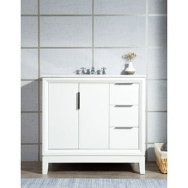 Elizabeth 36" Single Bathroom Vanity in Pure White w/ Carrara White Marble Top, Mirror(s) and Faucet(s)